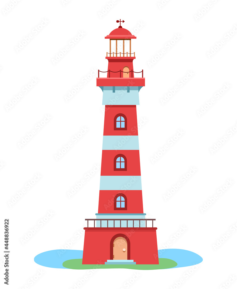 Lighthouse on the background of the sea. Icon. Flat vector illustration Lighthouse on the background of the sea. Icon. Flat vector illustration