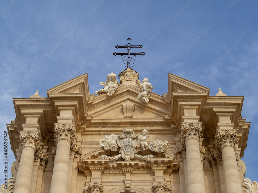 Cathedral of Syracuse facade top detail