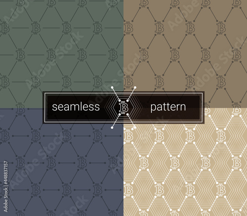 Bitcoin seamless pattern. BTC background. Seamless background with signs of Bitcoin. Colorful line bitcoin token Seamless Pattern.