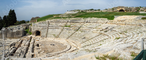 Syracuse Greek Theater panorama from the top of the seating area photo