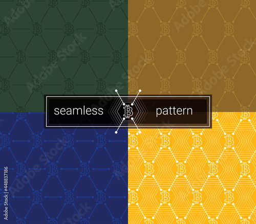 Bitcoin seamless pattern. BTC background. Seamless background with signs of Bitcoin. Colorful line bitcoin token Seamless Pattern.