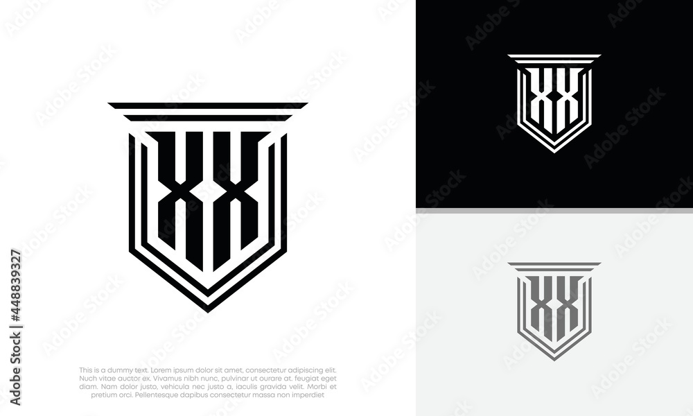 Initials XX logo design. Luxury shield letter logo design.