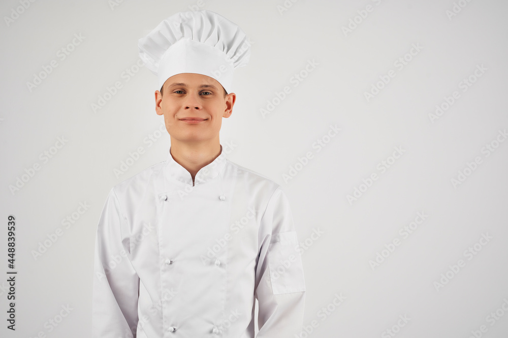 Cheerful male chef restaurant work staff cooking