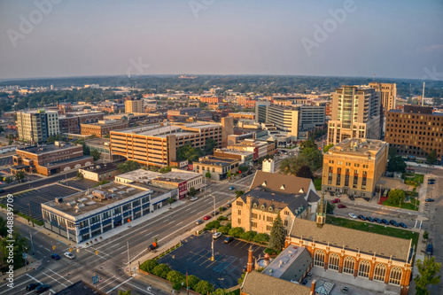 Aerial View of Kalamazoo, Michigan during Summer Twilight