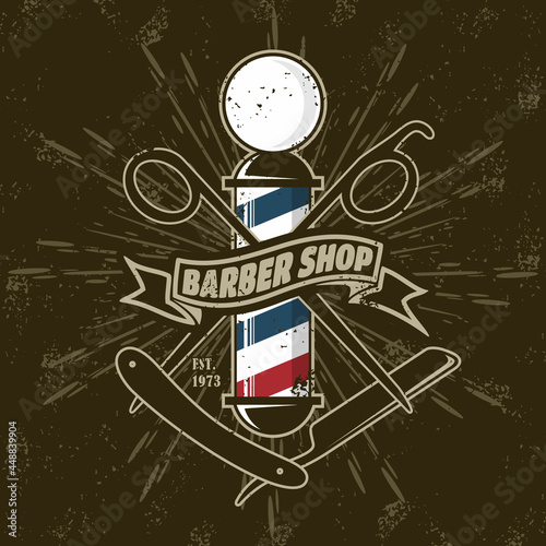 Barbershop logo, poster or banner design concept with barber pole. Vector illustration	
