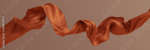 Fabric sienna color Cloth Flowing on Wind, Textile Wave Flying movement, 3d rendering abstract fashion background