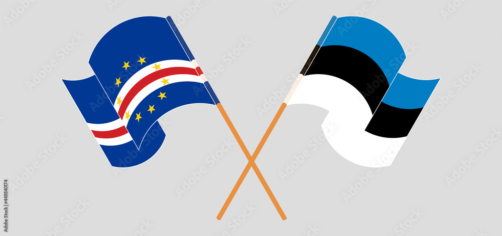 Crossed and waving flags of Cape Verde and Estonia Crossed and waving flags of Cape Verde and Estonia