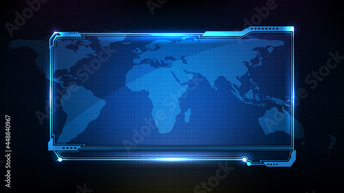 abstract futuristic background of blue technology sci fi frame, hud ui topic, lower third button bar photo