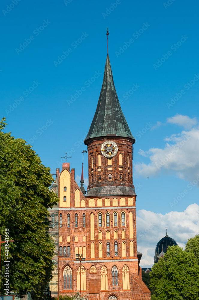 Cathedral of Konigsberg on the Kneiphof island against blue sky, Kaliningrad, Russia