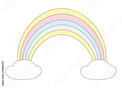 cute cartoon colorful rainbow in the clouds
