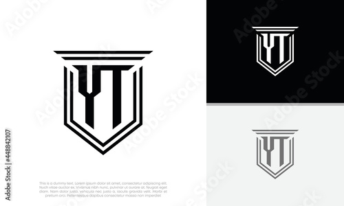 Initials YT logo design. Luxury shield letter logo design.