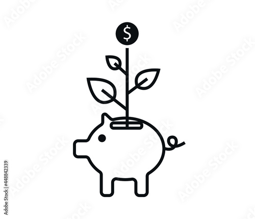 Piggy Bank Line Icon In Flat Style Vector For Apps,  Websites. Black Icon Vector Illustration.