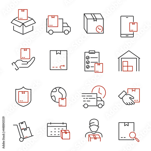 Delivery icon set. Delivery pack symbol vector elements for infographic web