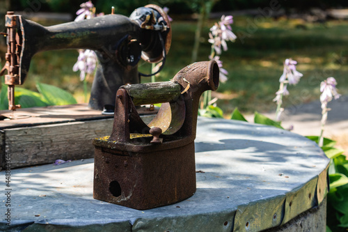 antique charcoal iron wood handle