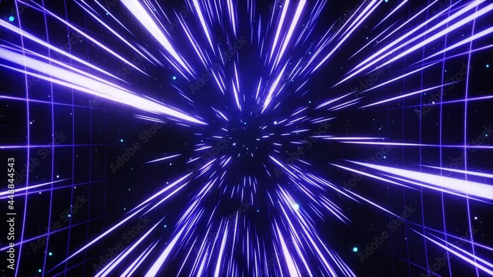 Hyperspace jump in outer space with a grid. The speed of light. Light from the stars passing by. 3d animation of a seamless loop. Hyperspace jump in outer space with a grid. The speed of light. Light from the stars passing by. 3d animation of a seamless loop.