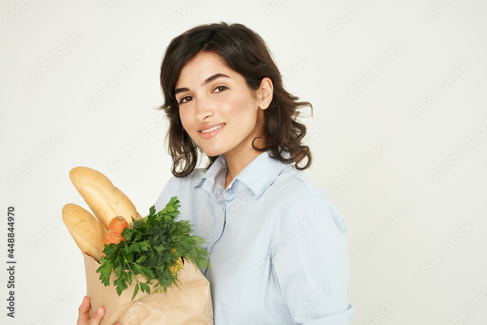 brunette holding groceries supermarket housewife shopping brunette holding groceries supermarket housewife shopping