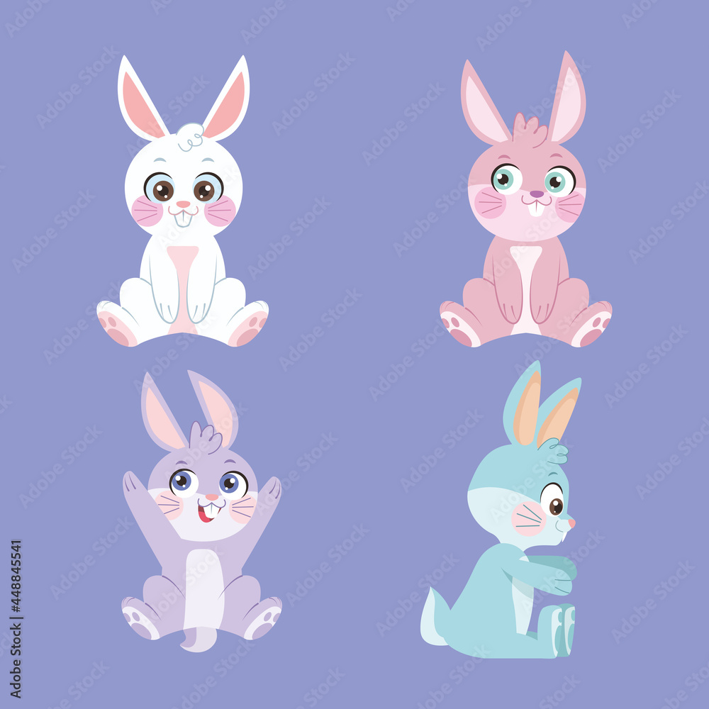 group of four rabbits