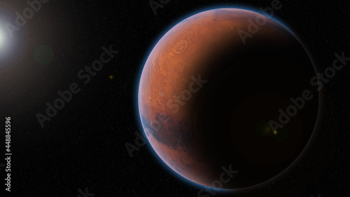 Mars, red planet of the solar system full view. Exploration and expedition to Mars. Elements of this image furnished by NASA. 3D illustration