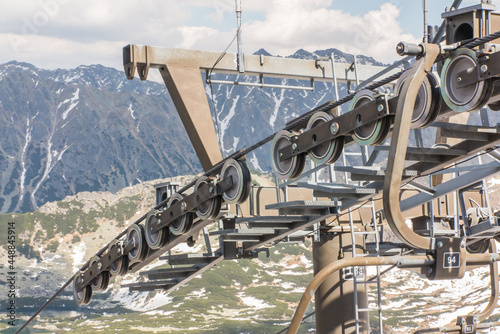 A fragment of the mountain chairlift in the area of Kasprowy Wierch, closed in the summer.