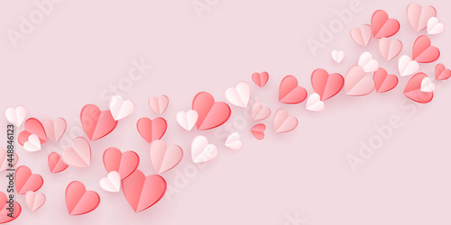 Flying paper hearts decoration isolated on soft pink background. Love symbol. Greeting card for Woman, Mother, Valentines Day. Vector. © elialady