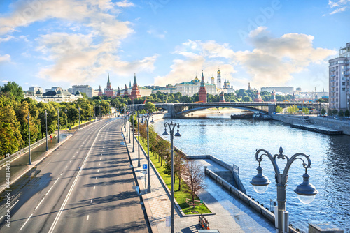 Towers and temples of the Kremlin in Moscow and the Moskva river