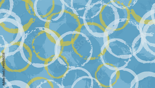 Rough watercolor circle stamps textile print. Circular splotch overlapping elements vector seamless