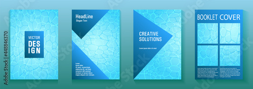 World Oceans Day brochure cover templates. Ecological booklets with clean sea water pattern.