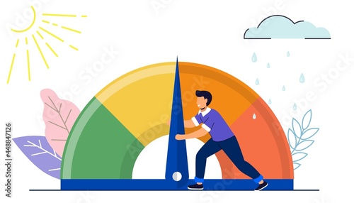 Stress level reduced with problem and pressure solving concept Emotional overload scene Measurement from poor to excellent rating credit or mortgage loans concept flat style design vector illustration