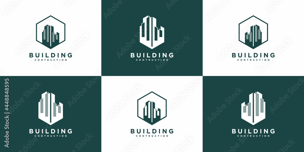 Set of modern building real estate logo design collection Premium Vector