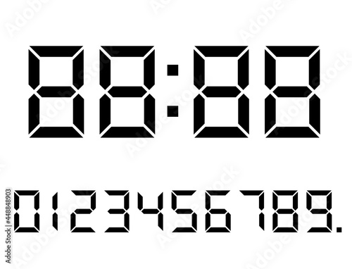 7セグメントのデジタル数字イラスト素材セット0～9時計の文字ミディアムウエイト　FLディスプレイ　7 segment