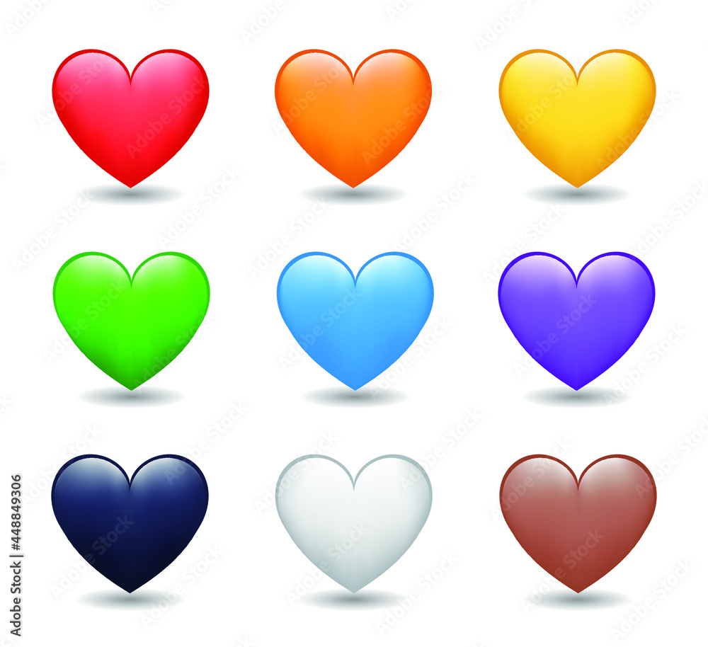 Heart Color Set Icons. Cartoon Style Love Symbol emoji. Heart Love