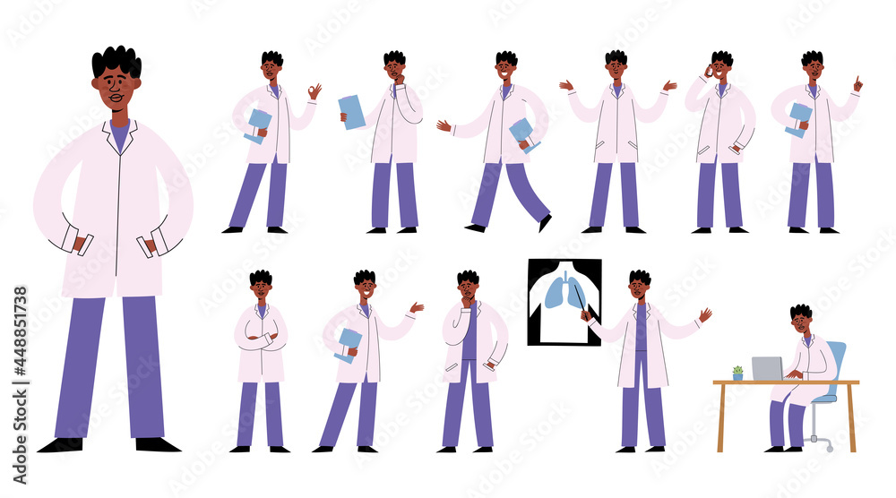 Vector set of male doctor with various poses and gestures Vector set of male doctor with various poses and gestures