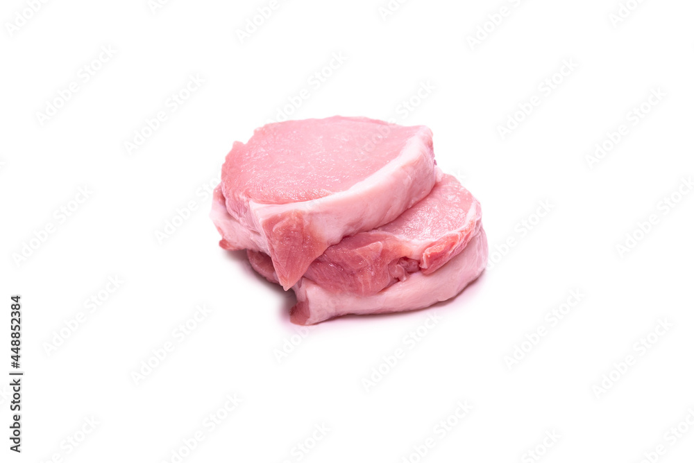 Raw pork pieces isolated on a white background. Raw pork pieces isolated on a white background.
