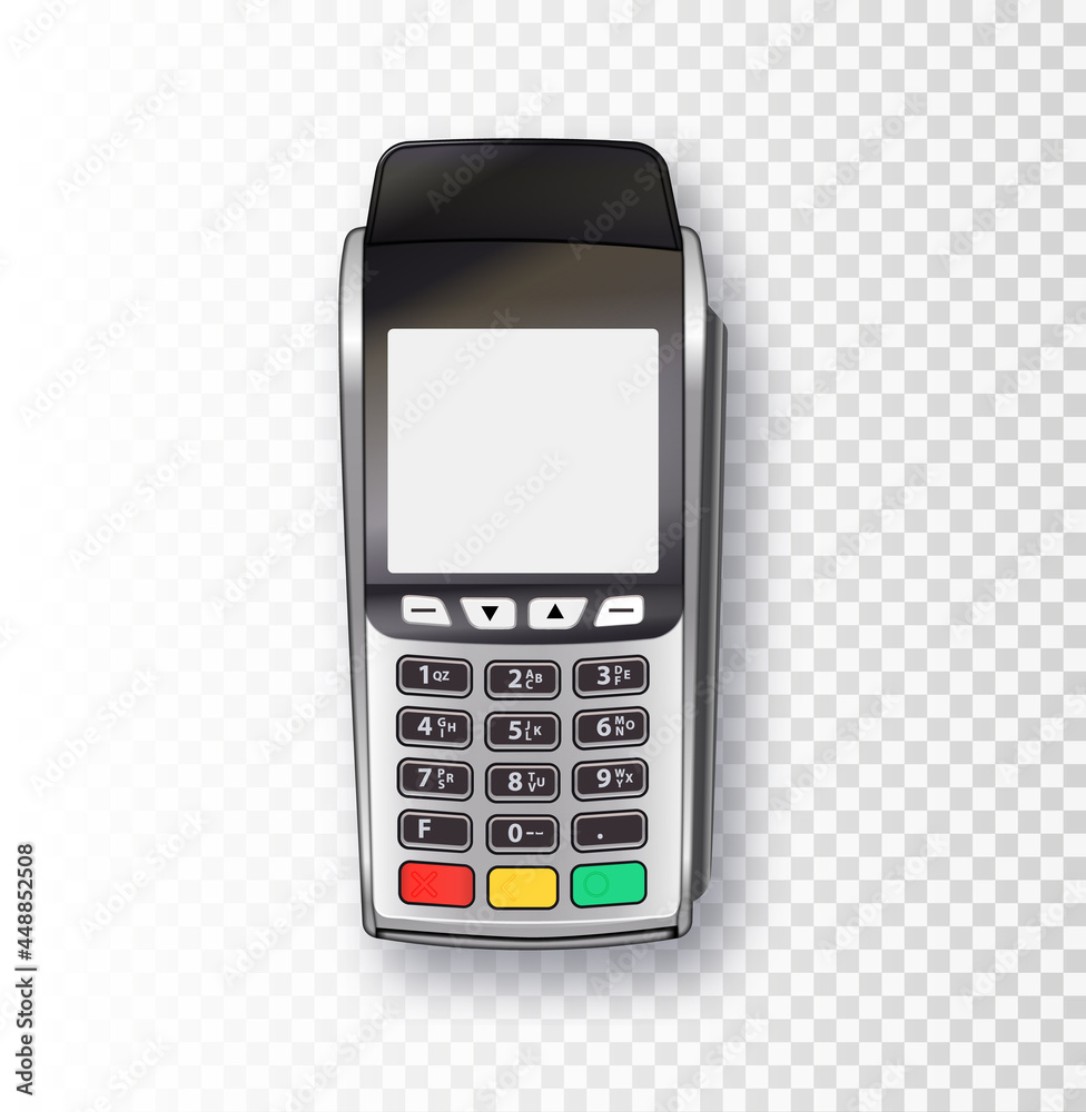 Payment machine. Vector Realistic Silver 3d Payment Machine. POS terminal with closing receipt isolated. Bank Payment Terminal Payment machine. Vector Realistic Silver 3d Payment Machine. POS terminal with closing receipt isolated. Bank Payment Terminal