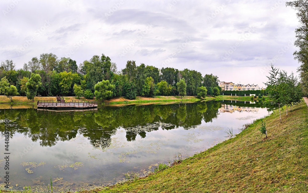 Russia, Moscow, Govorovo, Meshchersky pond, cloudy weather, panorama