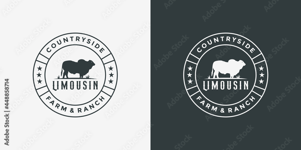 countryside limousin cow logo design badge retro