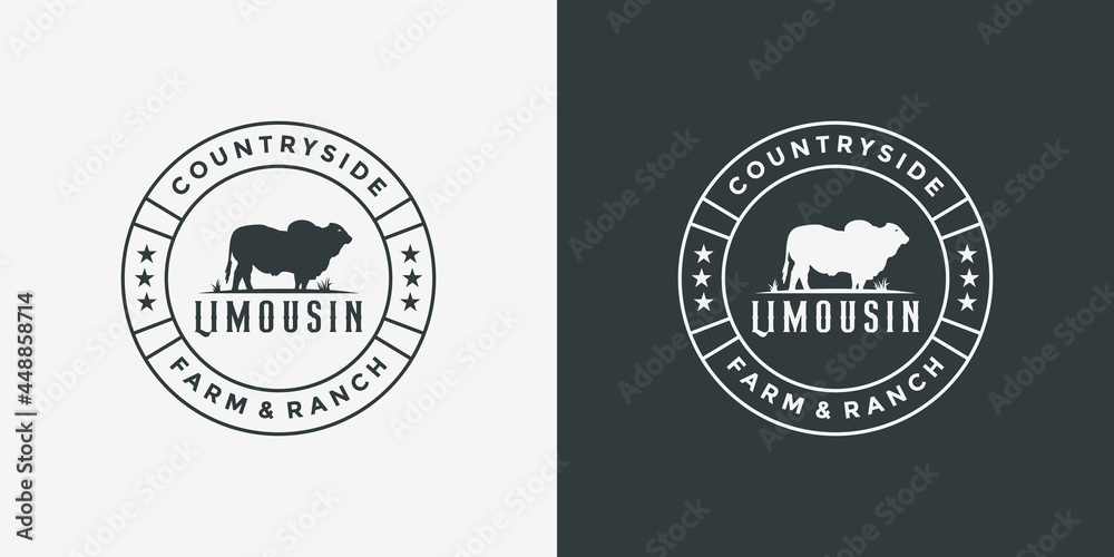 countryside limousin cow logo design badge retro countryside limousin cow logo design badge retro