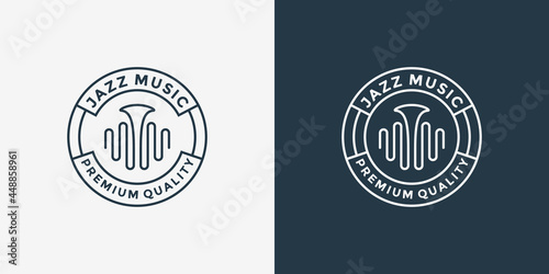 bundle music jazz with saxophone and music wave logo design