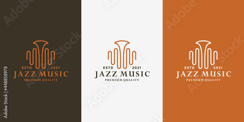 wave music jazz logo design template for musician, musical instrument shop