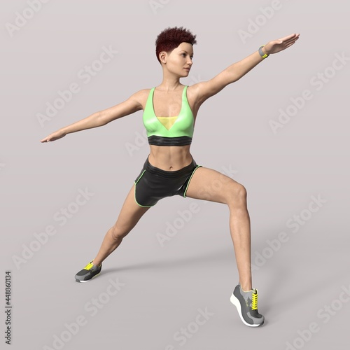 3D Rendering of an Isolated Fitness Girl making Sport