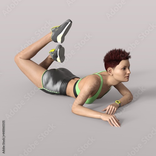 3D Rendering of an Isolated Fitness Girl making Sport