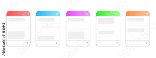 Chatbot window template. Life chat customer service example. Virtual assistant bot layout. Mobile messenger app design. Vector illustration.