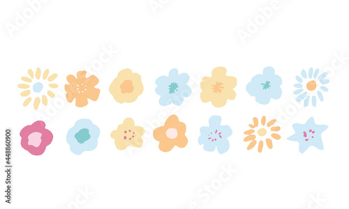 手書きの草木と花。ベクターデータのイラストパーツセット。Handwritten vegetation and flowers. Illustration parts set of vector data.