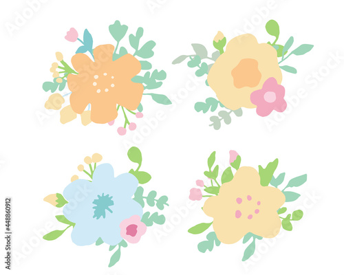 手書きの草木と花。ベクターデータのイラストパーツセット。Handwritten vegetation and flowers. Illustration parts set of vector data.