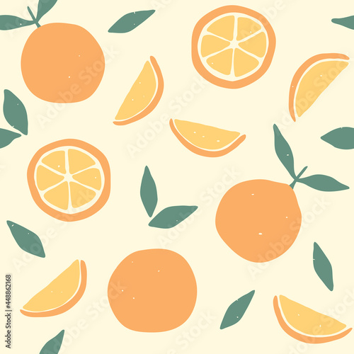 Seamless pattern with oranges. Citrus fruits modern texture on white background. Abstract vector graphic illustration