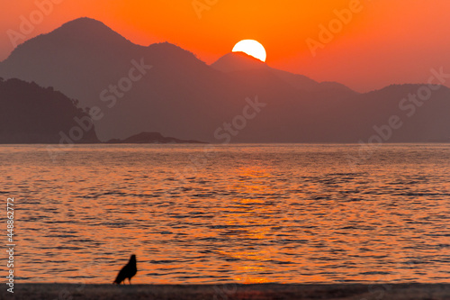 Sunrise on Copacabana beach in Rio de Janeiro Brazil.