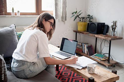 Young woman study at home