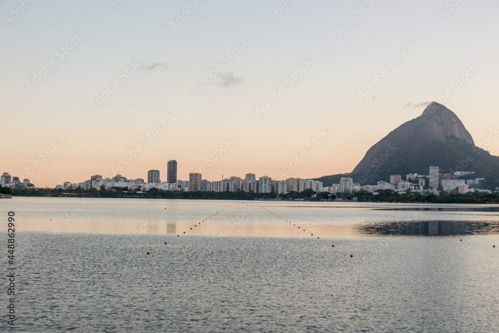 View of Rodrigo de Freitas Lagoon in Rio de Janeiro Brazil.