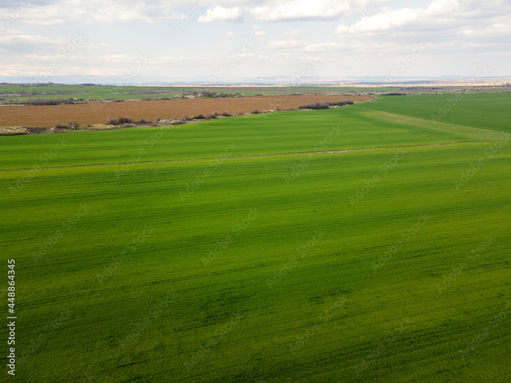 Aerial view of Upper Thracian Plain near town of Parvomay, Bulgaria