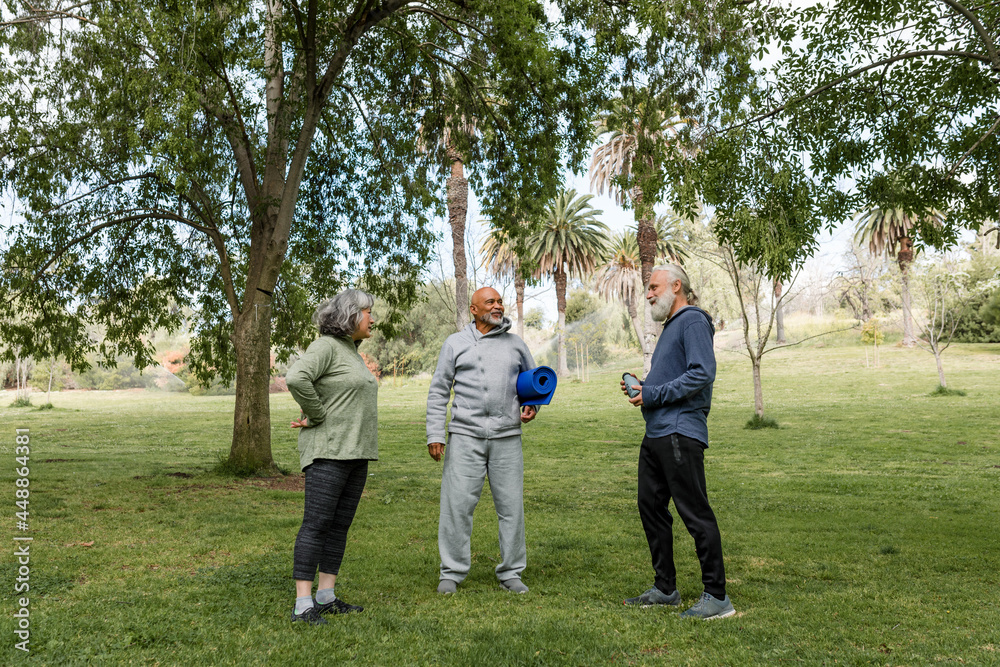 Senior Friends Hang Out in the Park After Yoga Senior Friends Hang Out in the Park After Yoga
